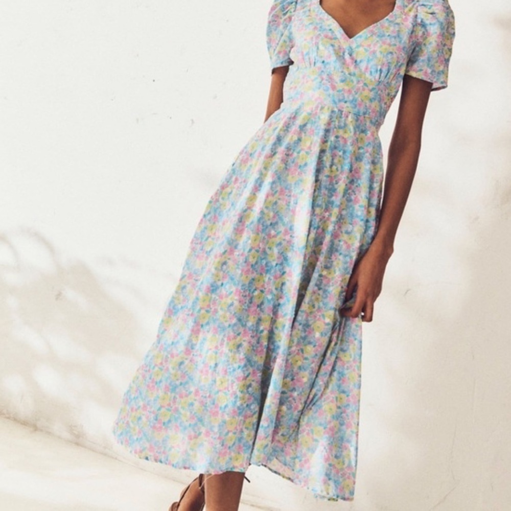 LoveShackFancy Floral Midi Dress - Blue and Pink
